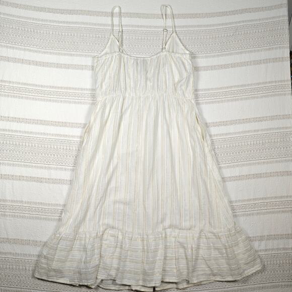 Loft White Gold & Silver Striped Summer Dress w/ Pockets Size 10P NEW - Picture 2 of 9
